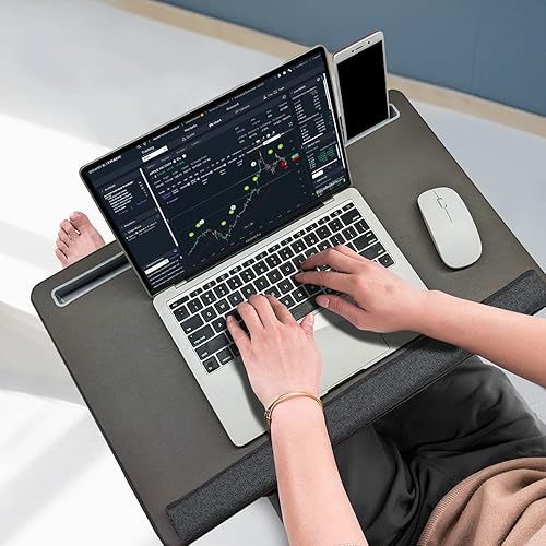 Miniatura 5 de Escritorio extra grande para laptop  Bandeja de mouse de material sintético completo  Portátil portátil con soporte para teléfono y reposamuñecas