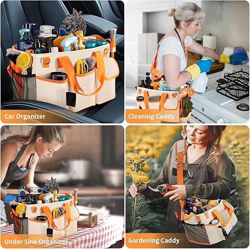 Miniatura 7 de Bolsa de limpieza portátil, organizador de suministros de limpieza extragrande, organizador de suministros de limpieza, bolsa de detalles con asa,