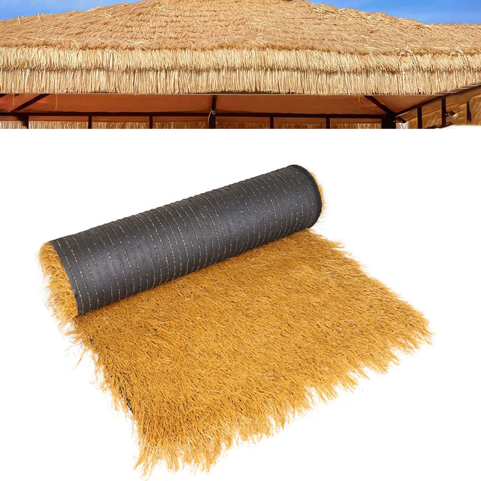 Techo De Paja Sintética, Rollo De Paja Mexicana Artificial, Decoración De Techo De Paja Resistente Al Fuego, Decoración De Bares Y Fiestas Hawaianas, Terraza De Cerca De Jardín (Size:1*2m(3.2*6.5ft))