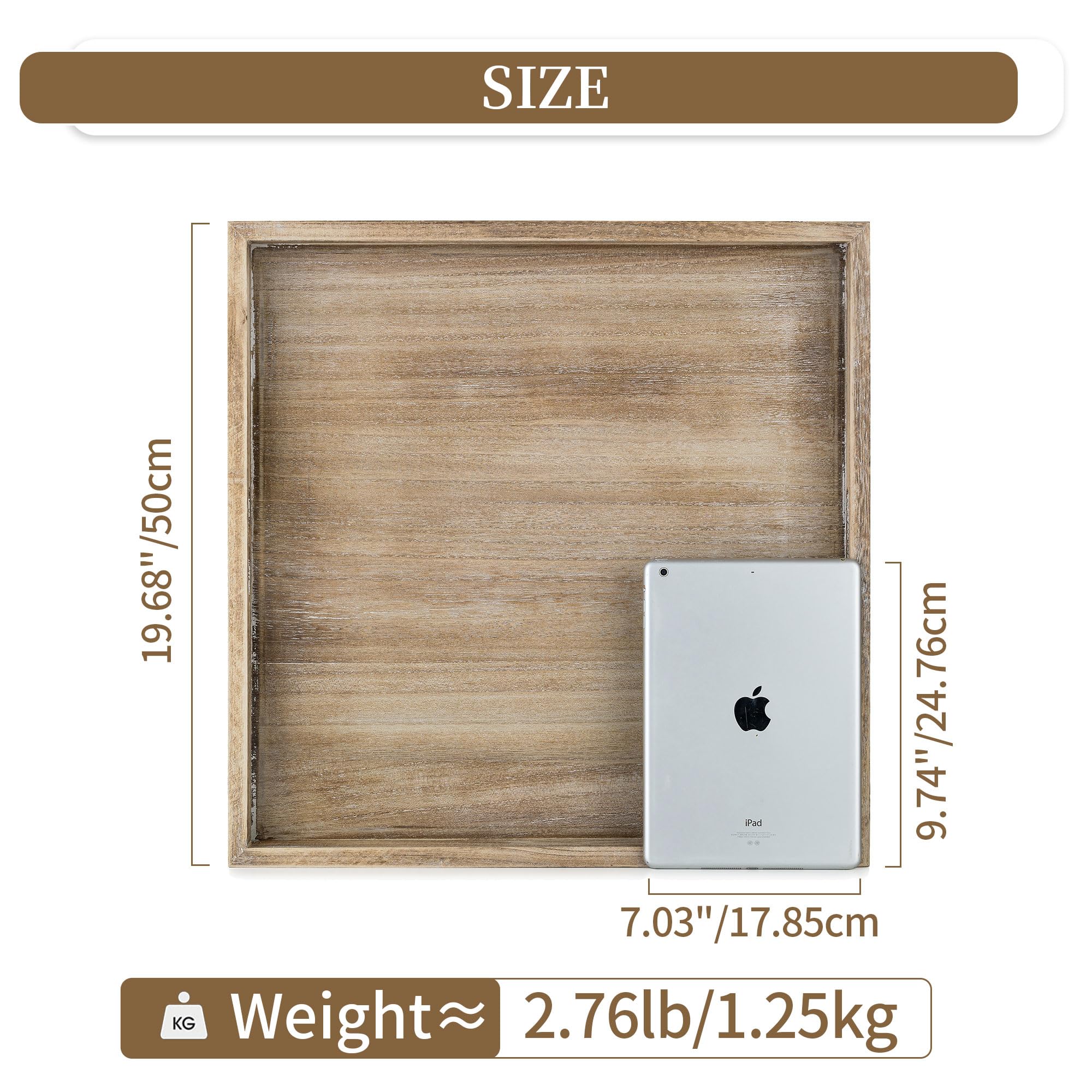 Hanobe Bandeja otomana grande para servir: bandejas de madera para mesa de centro con asas de 20 pulgadas para sala de estar, decoración otomana rústica cuadrada extra grande de gran tamaño para | Decoración cuadrada grande rústica de gran tamaño para sal