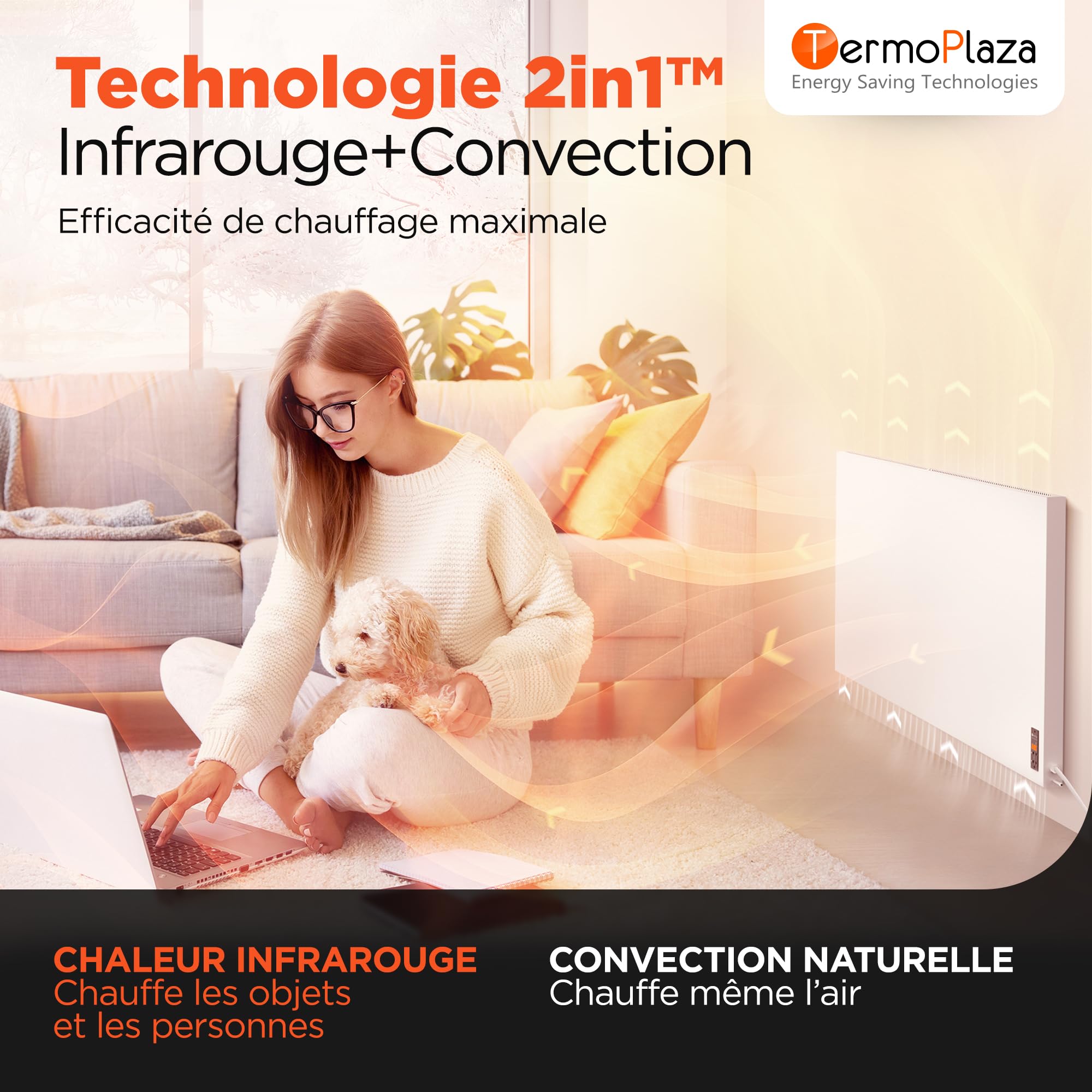 Termoplaza Radiateur Infrarouge Électrique WiFi 750W jusqu’à 20 m² Mural