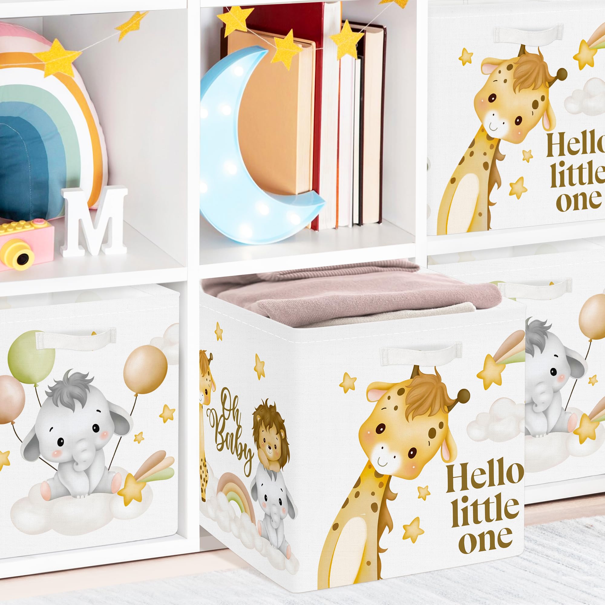 Set di 3 Cubi Portaoggetti Ripiegabili Animale da Sogno Giraffa 30x30x30 cm