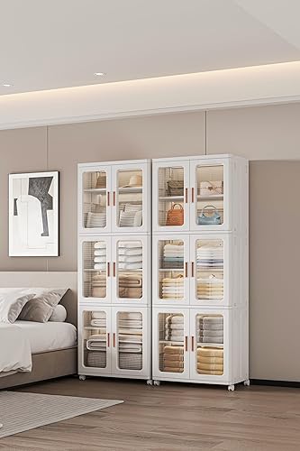 Miniatura 2 de Contenedores de almacenamiento con tapas y puertas, armario de almacenamiento con ruedas, de plástico, apilable, despensa, armario, armario,