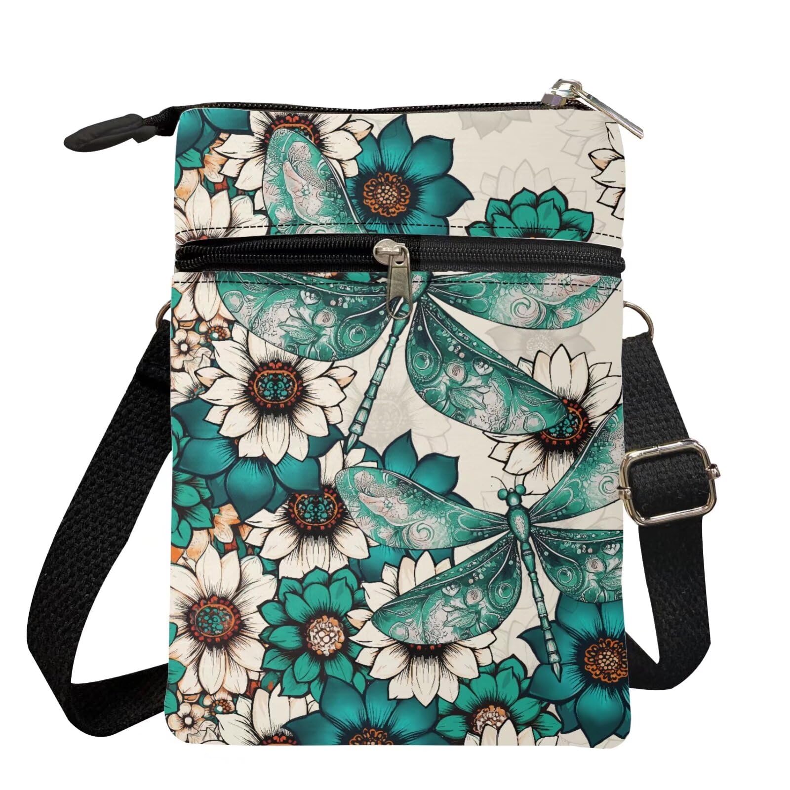 Kuiaobaty Mini Crossbody Bag for Women Boho Blossom Dragonfly Design Shoulder Bag Small Messenger Satchel Bag for Women Teen Girls