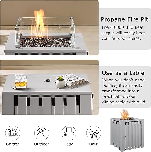 Miniatura 7 de Art Leon Mesa para fogata de gas de 23.6 pulgadas, 40.000 BTU para exteriores de acero inoxidable de propano con tapa, soporte para tanque oculto,