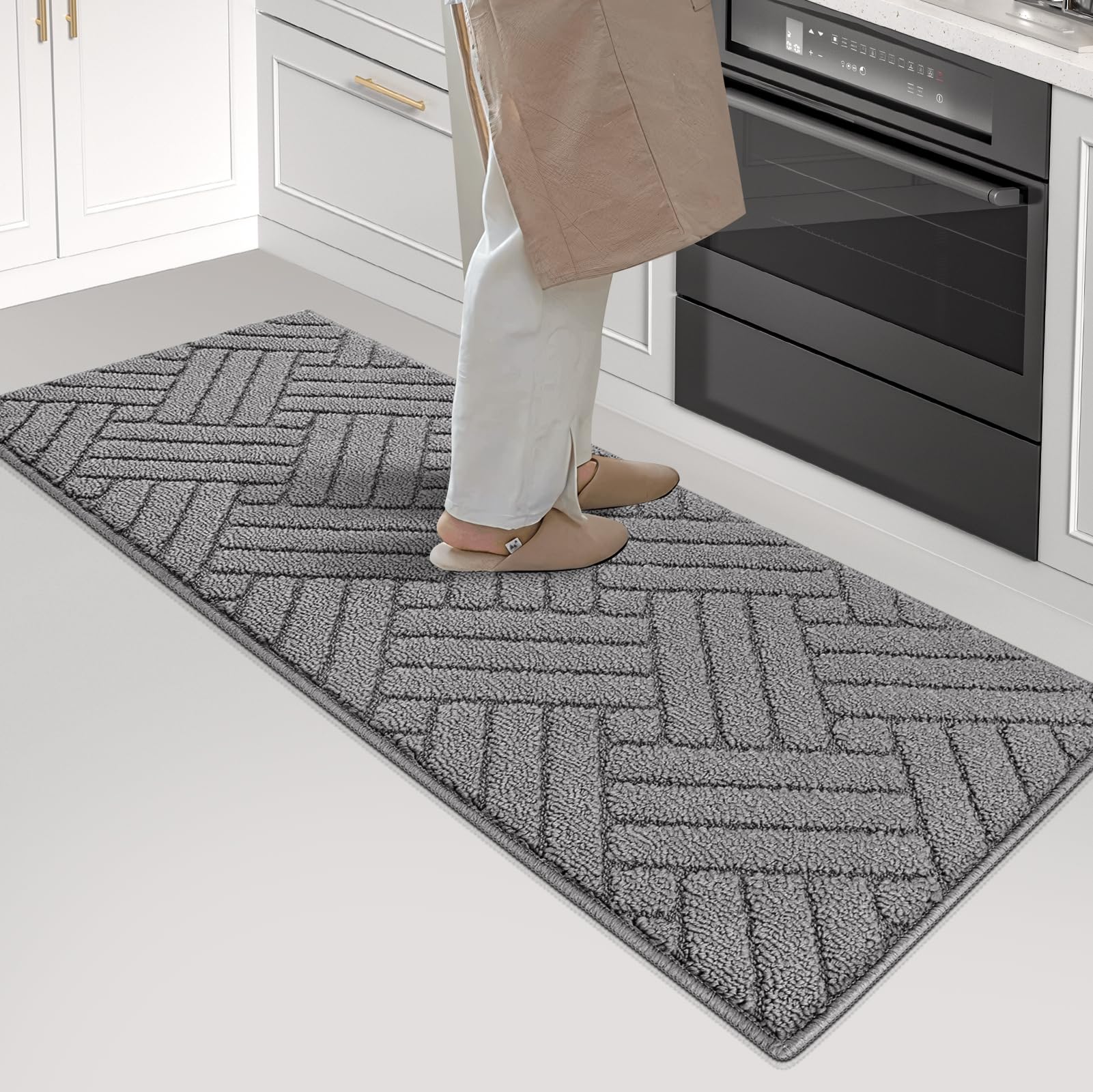 Kitchen Rugs and Mats for Floor,Grey Kitchen Runner Rug 20"x47" Non Skid Absorbent Resist Dirt Comfort Standing Mat for Entryway,Hallway, Front of Sink,Polypropylene Machine Washable