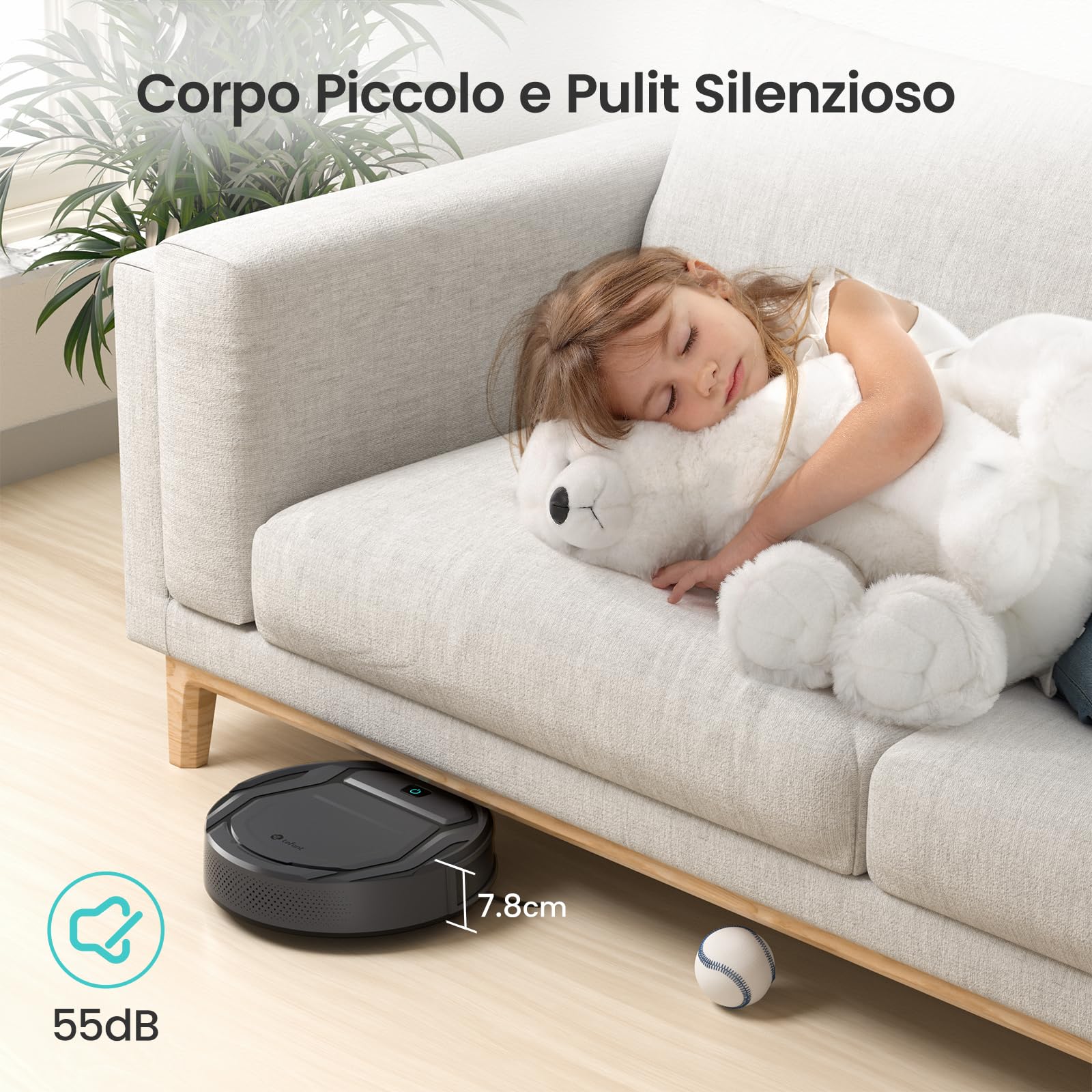 Lefant M210P Robot Aspirapolvere, Aspirazione 2200Pa con Potenziamento Tappeti, Ultrasottile 7.8 cm, Aspirapolvere Robot per Peli di Animali, Moquette e Pavimenti Duri, WiFi/App/Alexa/Telecomando