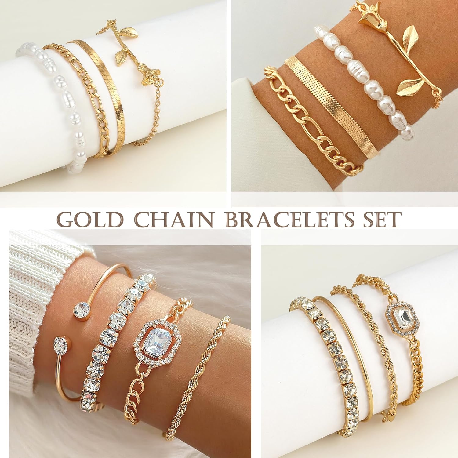 RIOSO Stack Bracelet Set for Women Small Wrist Layered Plated Chain Bangle Women's Stackable Bracelet Jewelry - Image 3