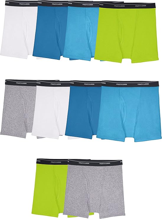 Fruit Of The Loom Men's Boxer Briefs 4-Pack - Dungaree, Playa Blue, Slate Blue, Grey, Small, Cotton Blend