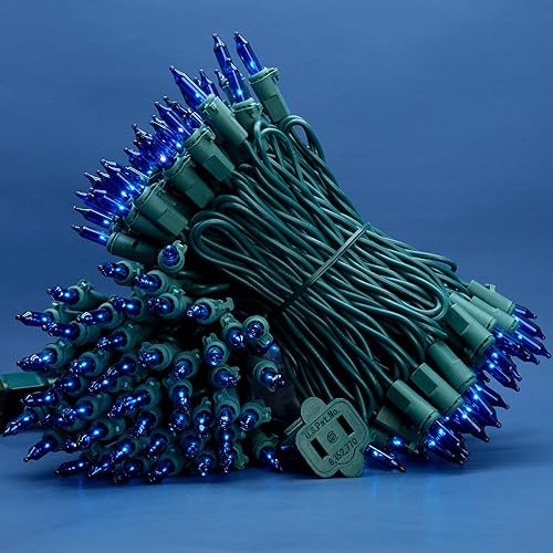 Miniatura 3 de 200 unidades de luces de Navidad azules, paquete de 2 hebras de 100 unidades, 33 pies de cable verde, luces de cadena festivas UL listadas (azul)