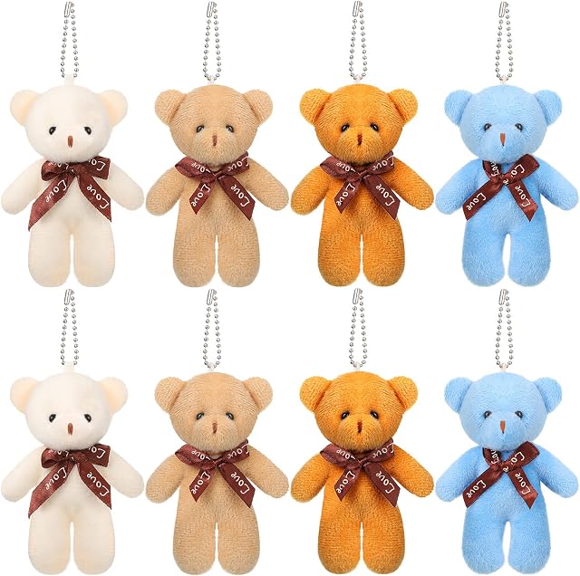 Skylety 24 Pieces Mini Bear Toy 4.7 Inches Stuffed Tiny Bear Jointed Bear Soft Tiny Bear Doll for DIY Keychain Birthday Wedding Xmas Decorations Party Favor (Fresh Style, Blue Series)