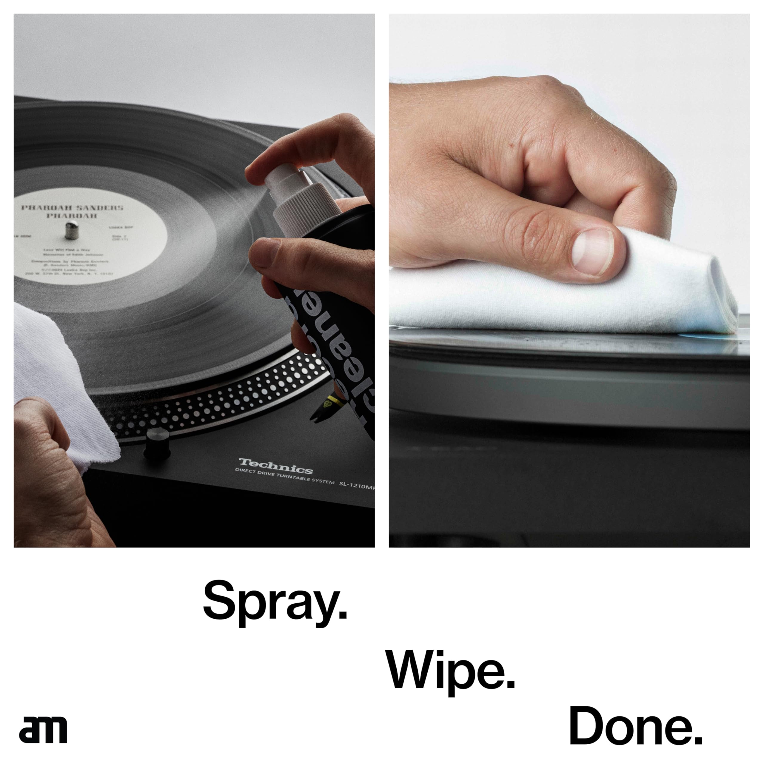 AM Clean Sound Vinyl Record Cleaner (200ml) - płyn do skutecznego czyszczenia płyt - środek czyszczący i antystatyczna ściereczka do delikatnej pielęgnacji płyt winylowych LP