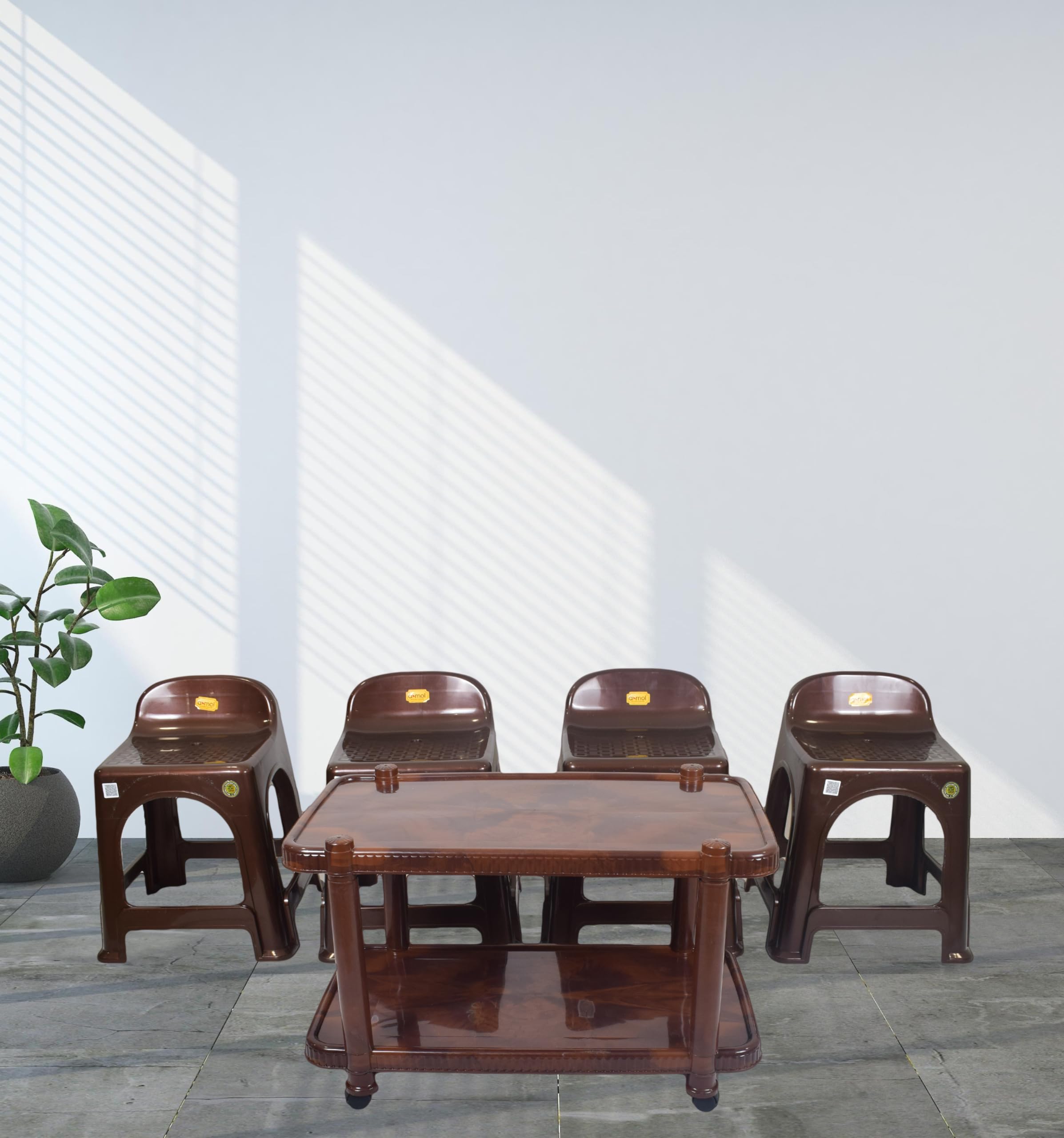 ANMOL Dining Set of 4 Chairs & 1 Table (Heavy Duty Combo) for Home Office resturants Plastic Dining Chair (Dark Brown)-image-37