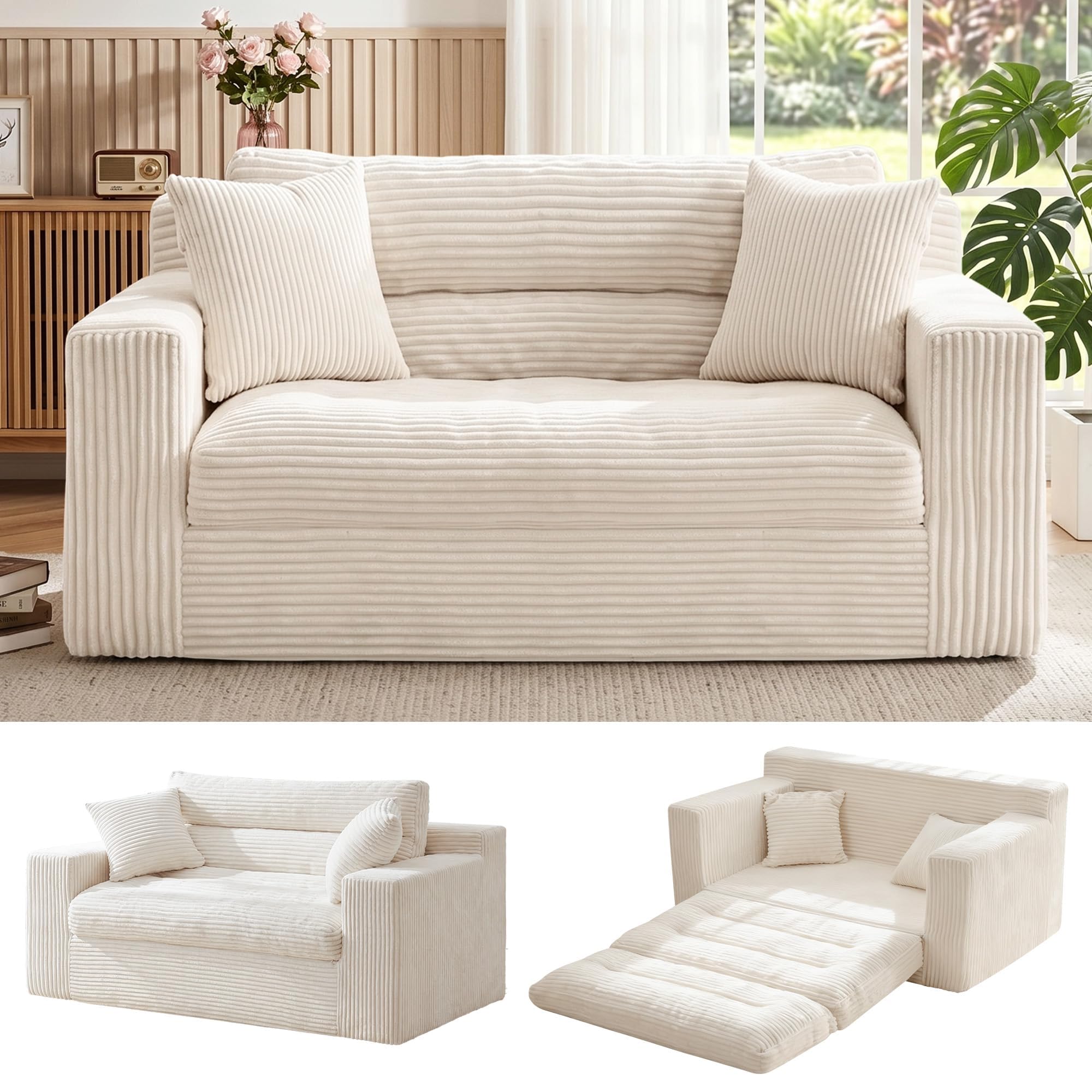 Photo 1 of Erament Boneless Loveseat Sofa, Corduroy, Beige