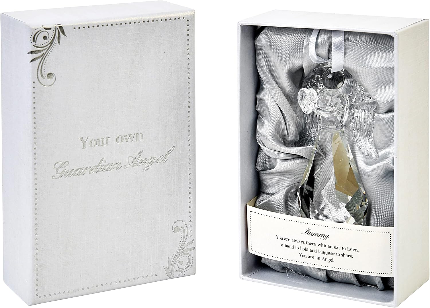 Guardian Angel with Heart Figurine Transparent Crystal Ornament for Home Outdoor Garden & Office