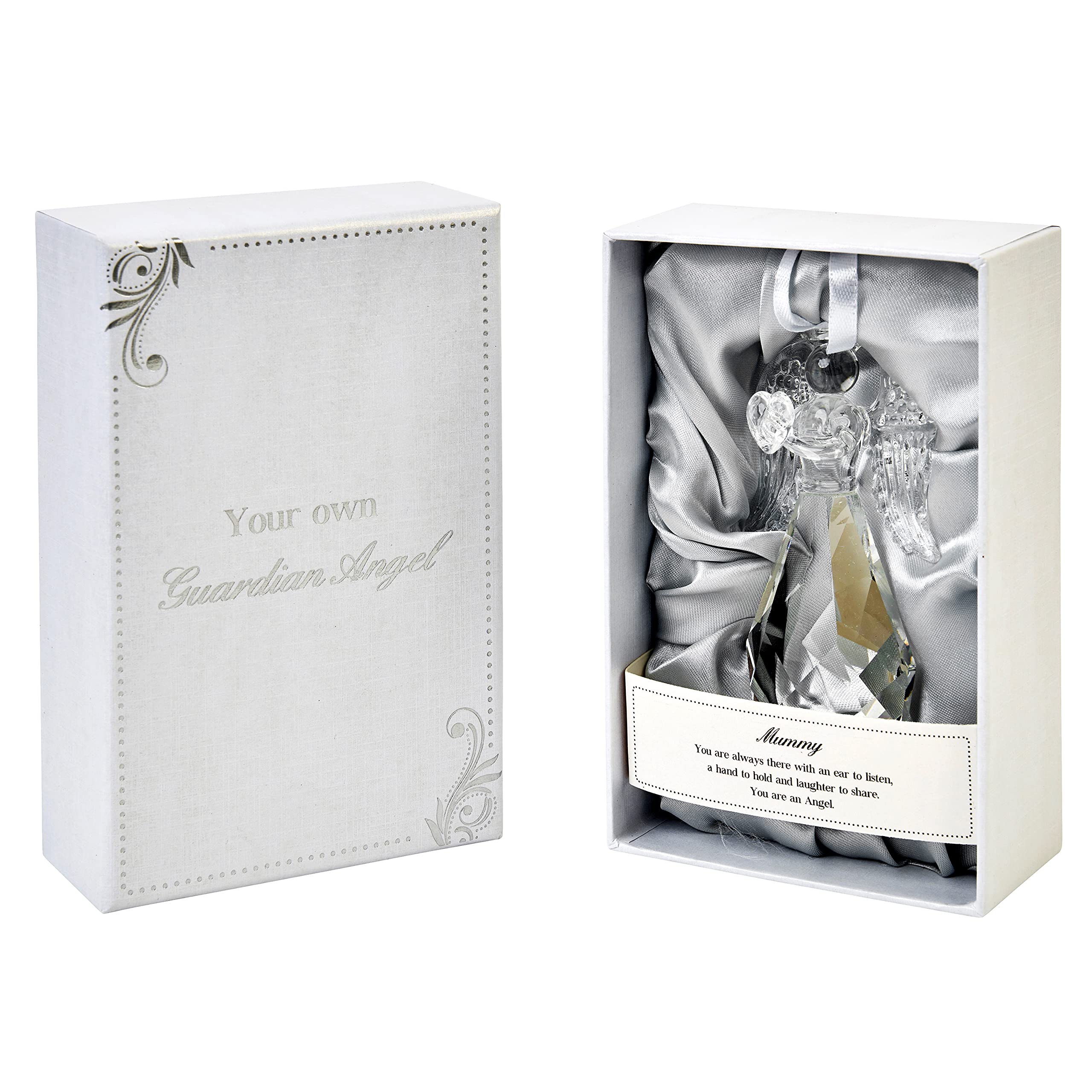 Hox Transparent Guardian Angel With Heart Figurine Crystal Ornament For Home, Outdoor Garden & Office, Glass Statue Religious Heart-Warming Caption In Gift Box, Home Decor Gifts, One Size