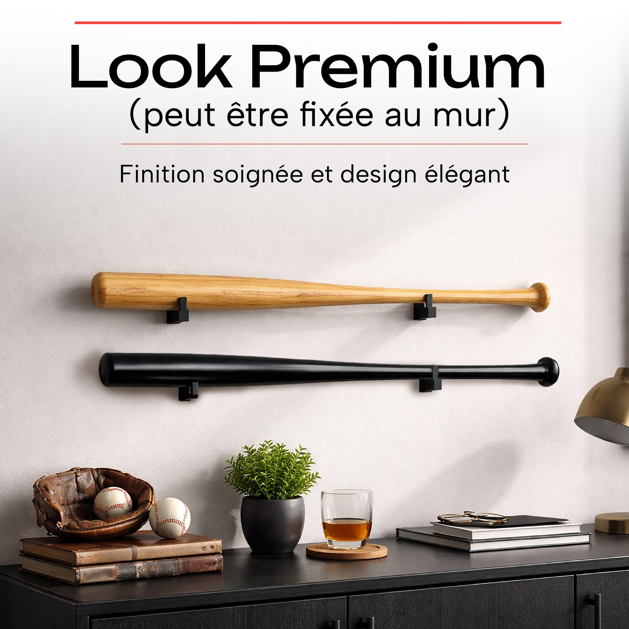 Redfield - Batte de Baseball - Bois Massif écologique - 30 Pouces (76cm) - 2 Couleurs au Choix - Noir ou Bois Naturel