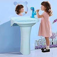 shawoo Toddler Plastic Pedestal Sink 15.7x11x21 Kids Bathroom Sink No-Drill Self-Adhesive Install Blue