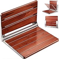 Upgraded 20" ADA Compliant Folding Teak Shower Seat - Wall Mounted 400lb Bench, Anti-Slip Teak Stool for Seniors & Mobility