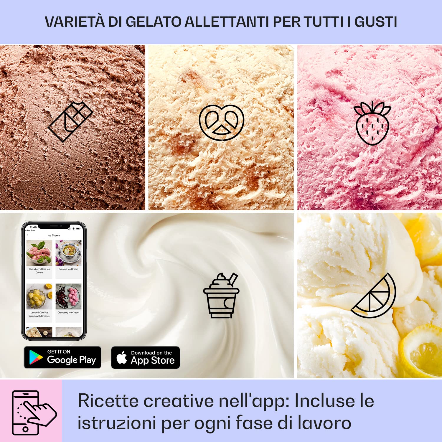 Klarstein Smart Gelatiera Professionale Autorefrigerante 180W - Macchina per Gelato e Sorbetti Con Controllo WiFi/App - Granita a Casa