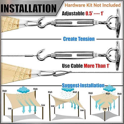 Miniatura 5 de Amgo AMTADT16 - Toldo tipo vela de tamaño personalizado, triangular, naranja, impermeable, 95% de bloqueo UV, resistente al agua, jardín, cochera,