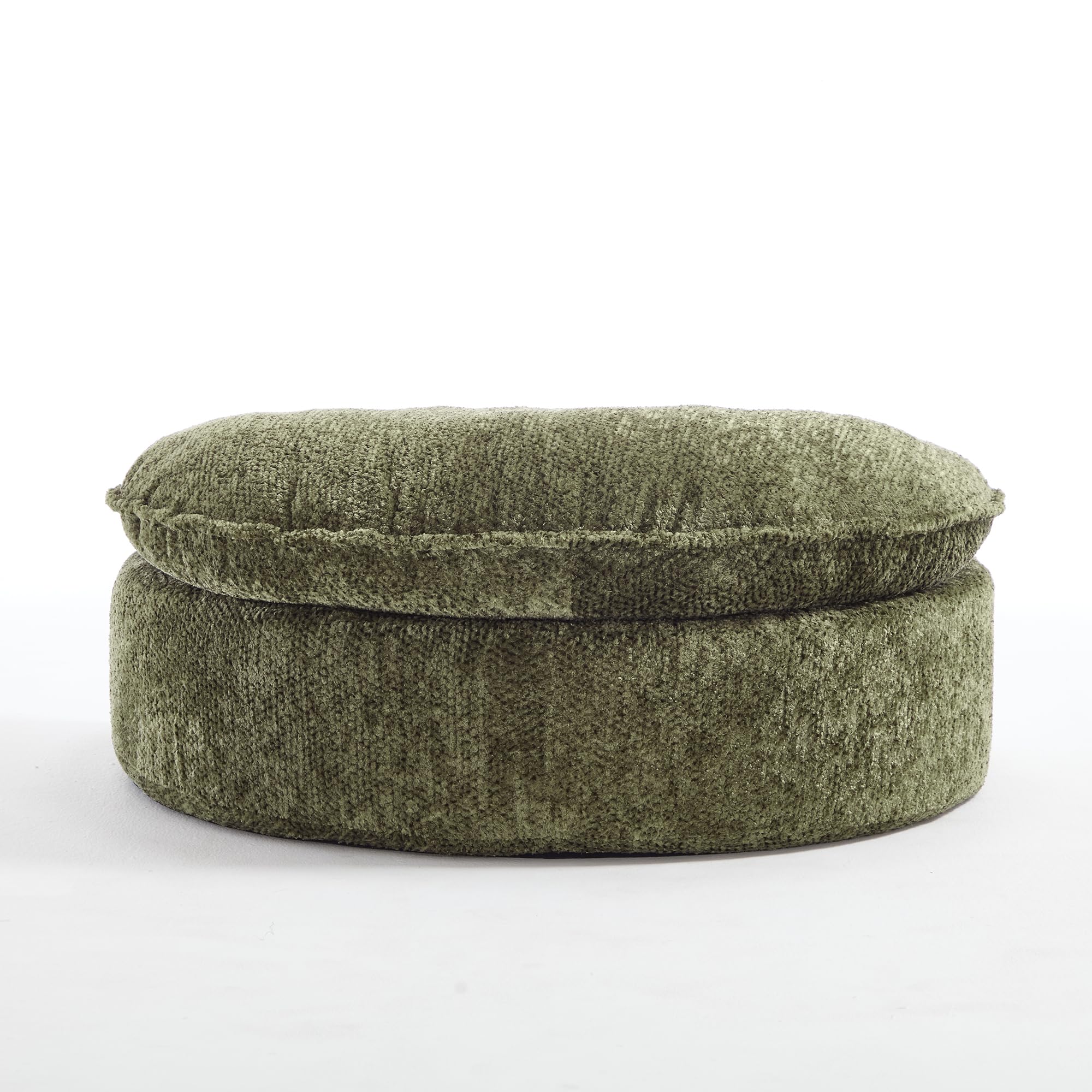 Wrofly 81.1" W Oversized Round Chaise Lounge, Fluffy Lazy Bean Bag Sofa with 14 Pillows, Comfy Chenille Upholstered Barrel Sleeper Bed, Modern Deep Seat Cloud Couch for Living Room, Beige: 66.9'' Green