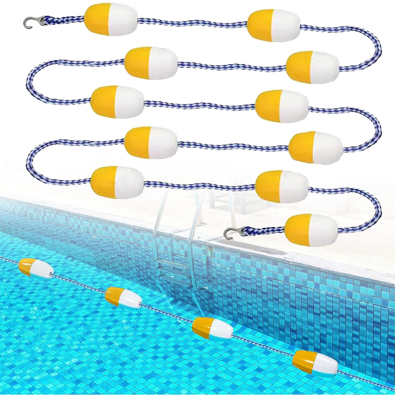 Kit de línea flotante de seguridad para piscina con ganchos para extremos profundos y poco profundos, separación de carril resistente para piscinas enterradas, ideal para entrenamiento de natación y