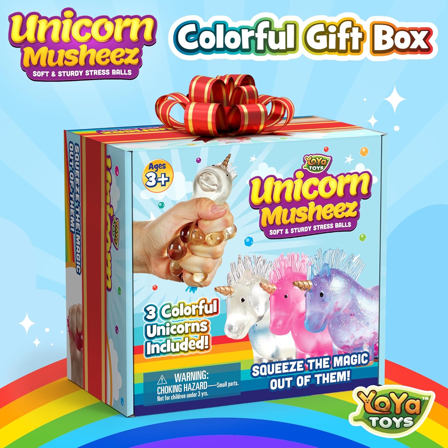 YoYa Toys Musheez Unicorn Stress Balls 3-Pack – Squishy Sensory Fidget Toys for Kids – Fun Stretchy Squeeze Balls – Sparkly Magical Unicorn-Shaped Squishies Calming Toy – Great Gift for Boys & Girls