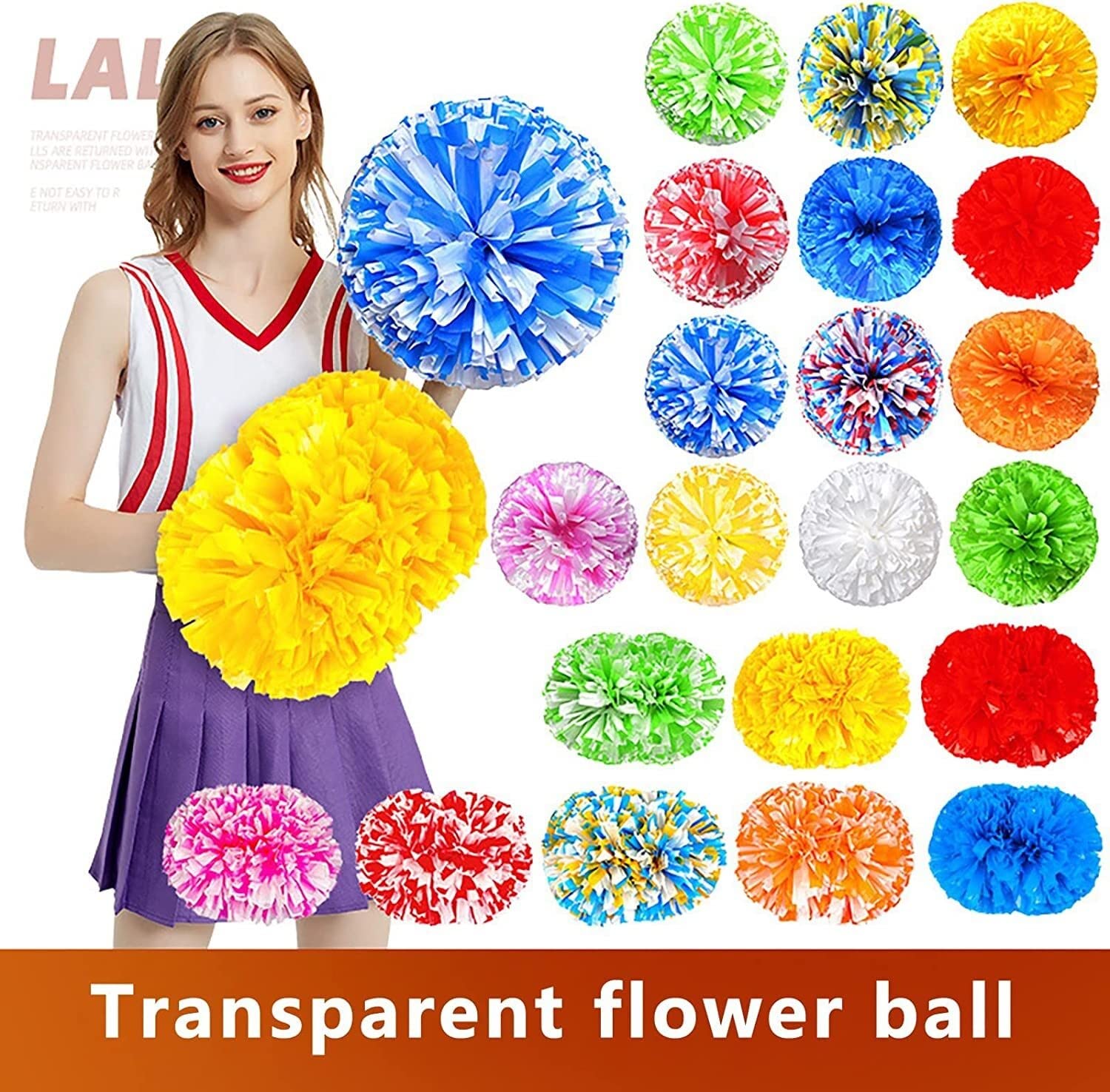 2 pezzi Pom Pom Cheerleading con manico a bastone, Pom Pom da Cheerleader in plastica da 33 cm for Sport Team Spirit Party Dance, Cheer Pom Poms Squad Spirit Pom for Bambini