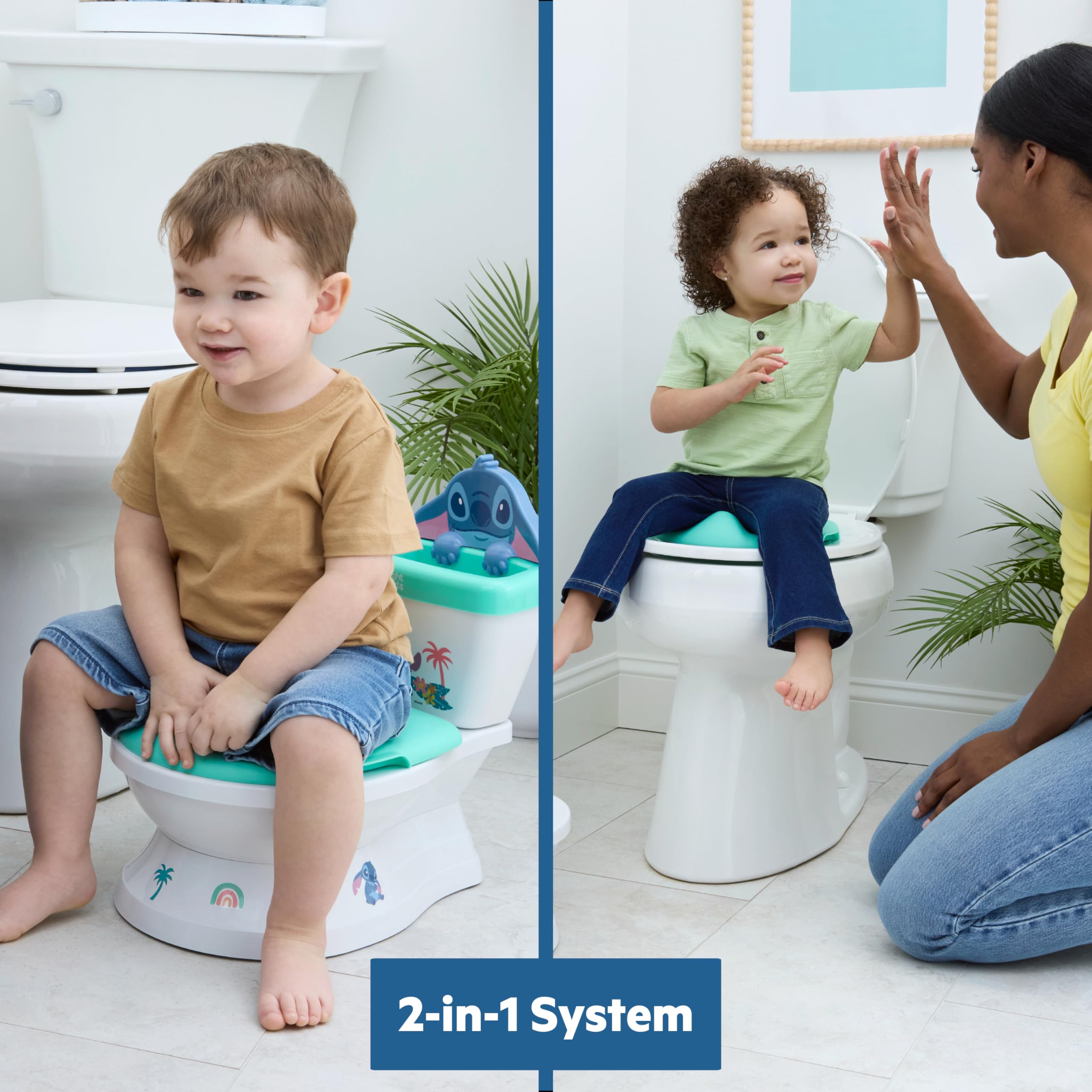 Disney Baby Stitch My Size Vasino Bambini di Bright Starts, 2-in-1 Vasino con Suono di Scarico, Sedile WC Rimovibile, Include 12 Adesivi, Addestramento al Vasino, Da 18 Mesi