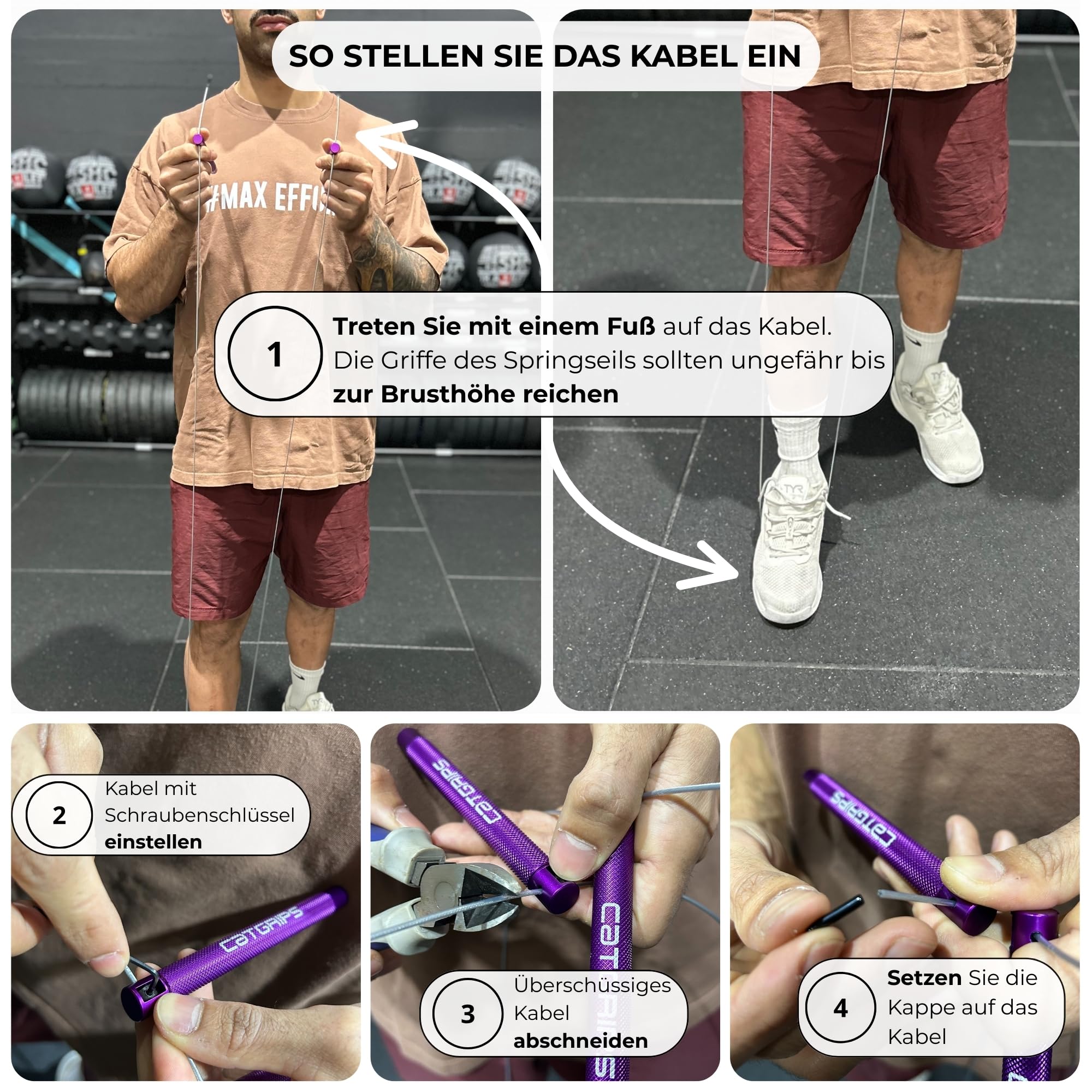 CATGRIPS Springseil Crossfit – Speed Rope aus Aluminium – Einstellbares Stahl Springseil mit Kugellager – Leichtes Seilspringen Profi für Gym und Boxen, Seilspringen mit Tasche & Ersatzteilen