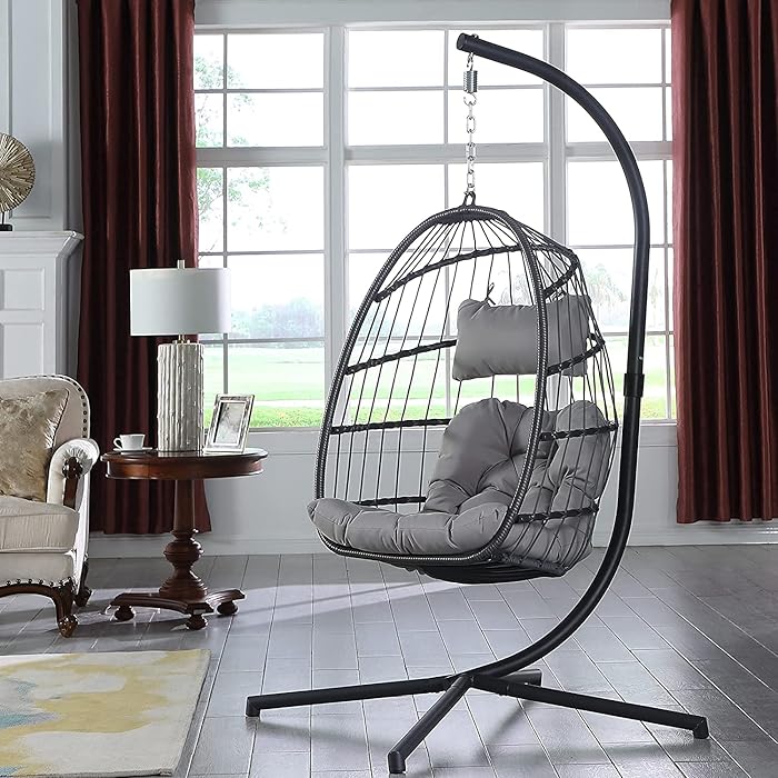 Buy Yechen Egg Swing Chair with Stand and Cushion, Folding Patio Garden