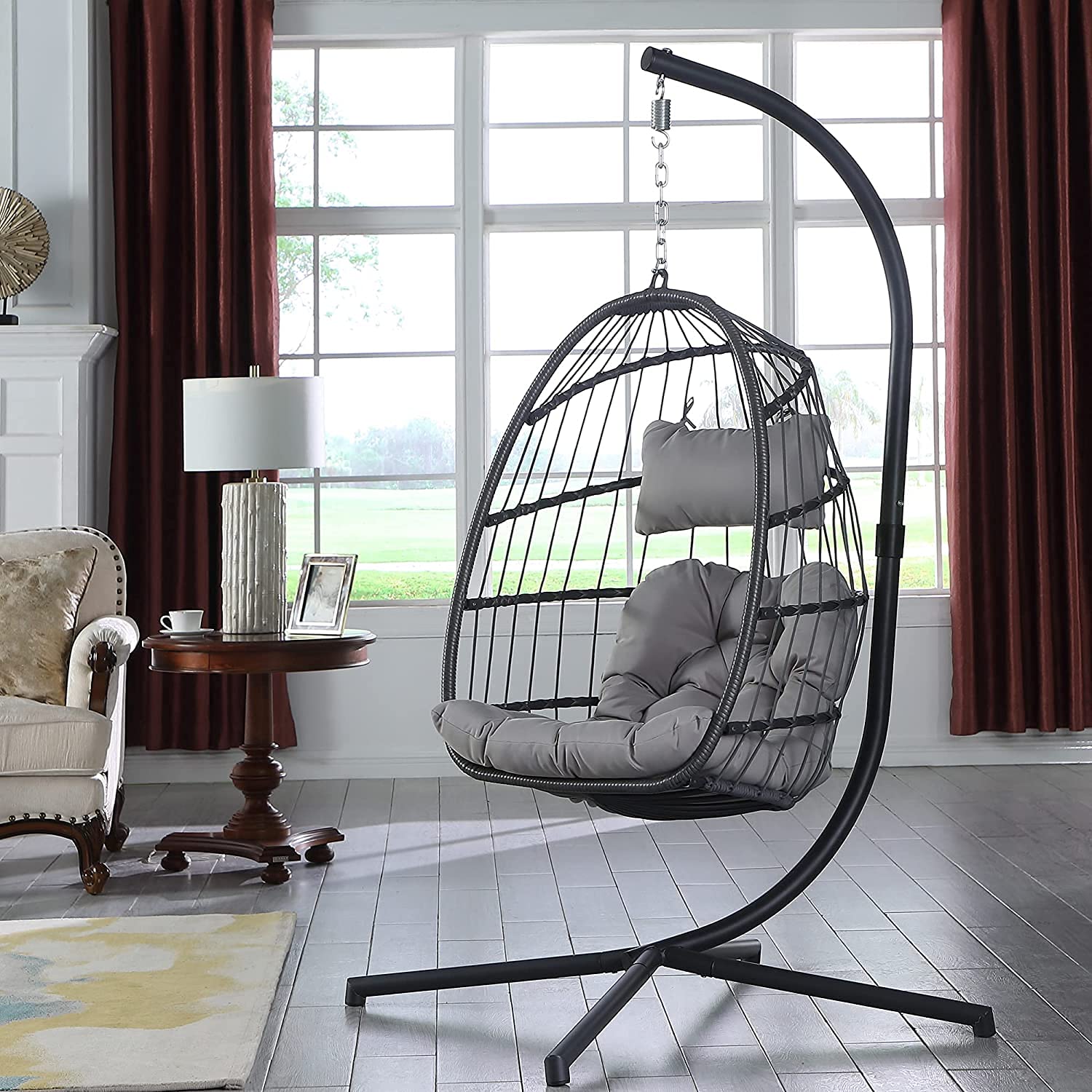 Buy Yechen Egg Swing Chair with Stand and Cushion, Folding Patio Garden