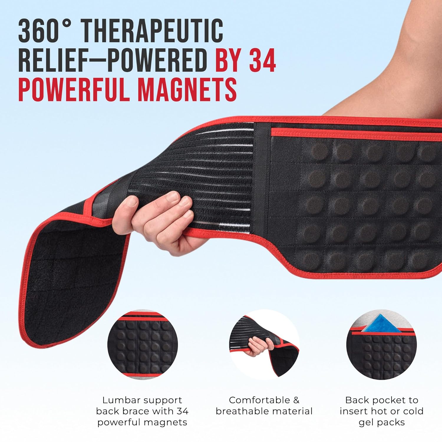 MAXAR Bio-Magnetic Back Brace for Lower Back Pain Women and Men - Lumbar Support Brace W/ 34 Powerful Magnets & Far Infrared Technology - Lower Back Support for Sciatica, Herniated Disc, Scoliosis - Image 3