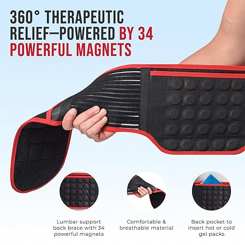 Miniatura 3 de MAXAR Soporte de espalda biomagnético para el dolor de espalda baja, mujeres y hombres, soporte lumbar con 34 potentes imanes y tecnología de