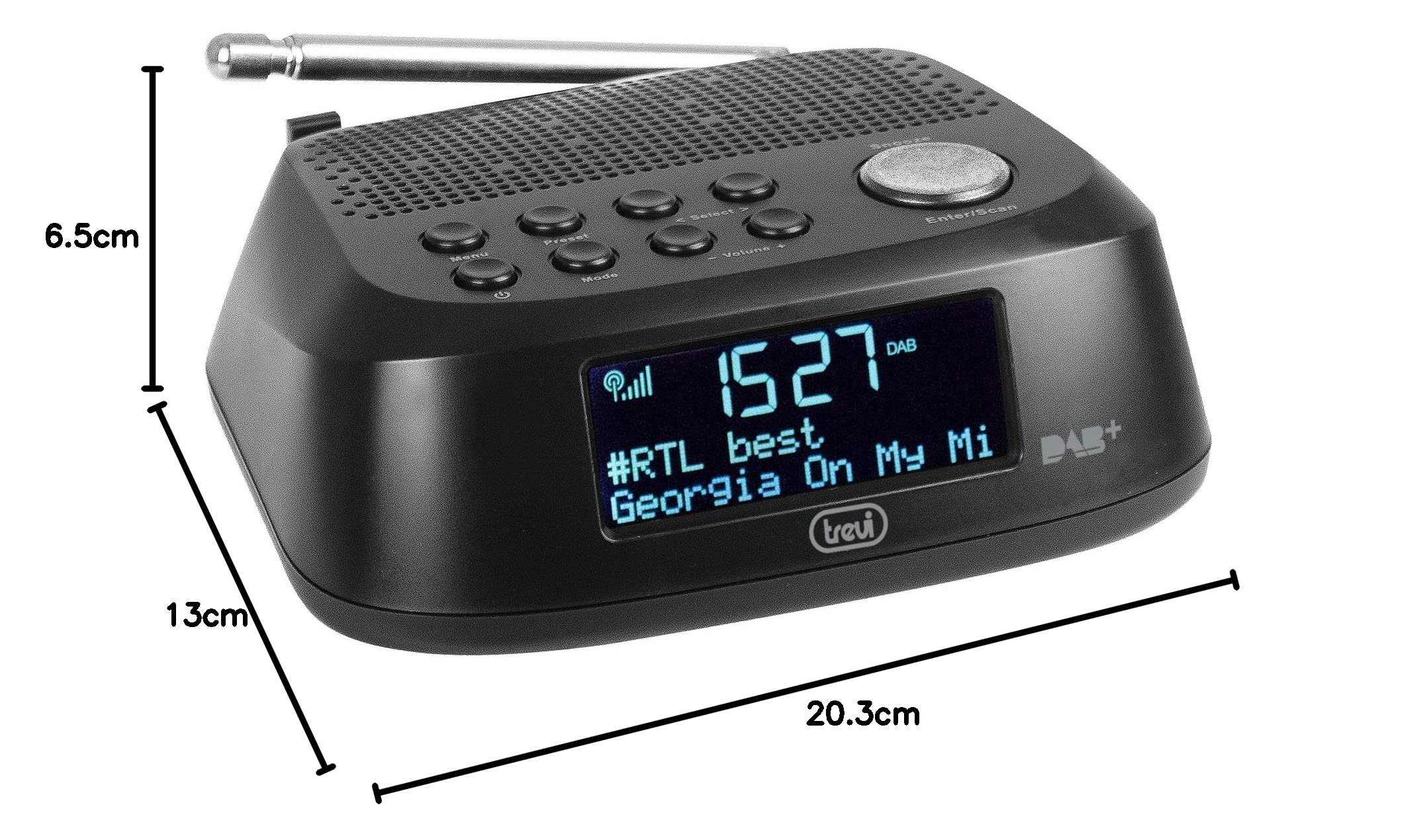 Trevi RC 80D4 DAB elektroniczny budzik radiowy z odbiornikiem cyfrowym DAB/DAB+, duży wyświetlacz LED, funkcja uśpienia, funkcja drzemki, czarny