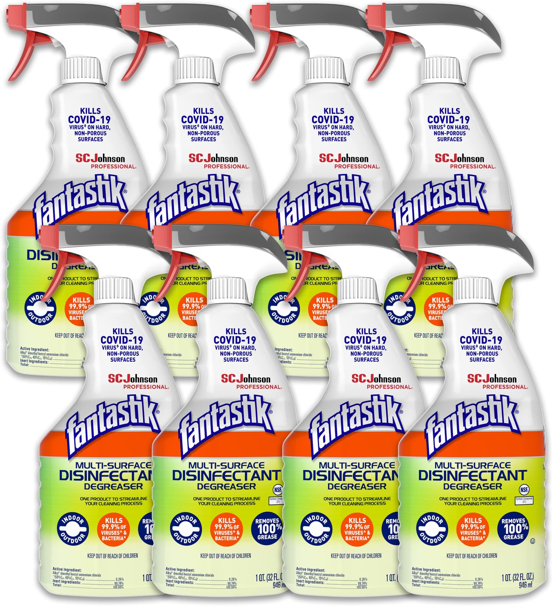 SC Johnson Professional Fantastik Disinfectant Multi-Surface Cleaner Spray Bottle 8, Ounce (Pack of 8), Fresh, 32 Fl Oz