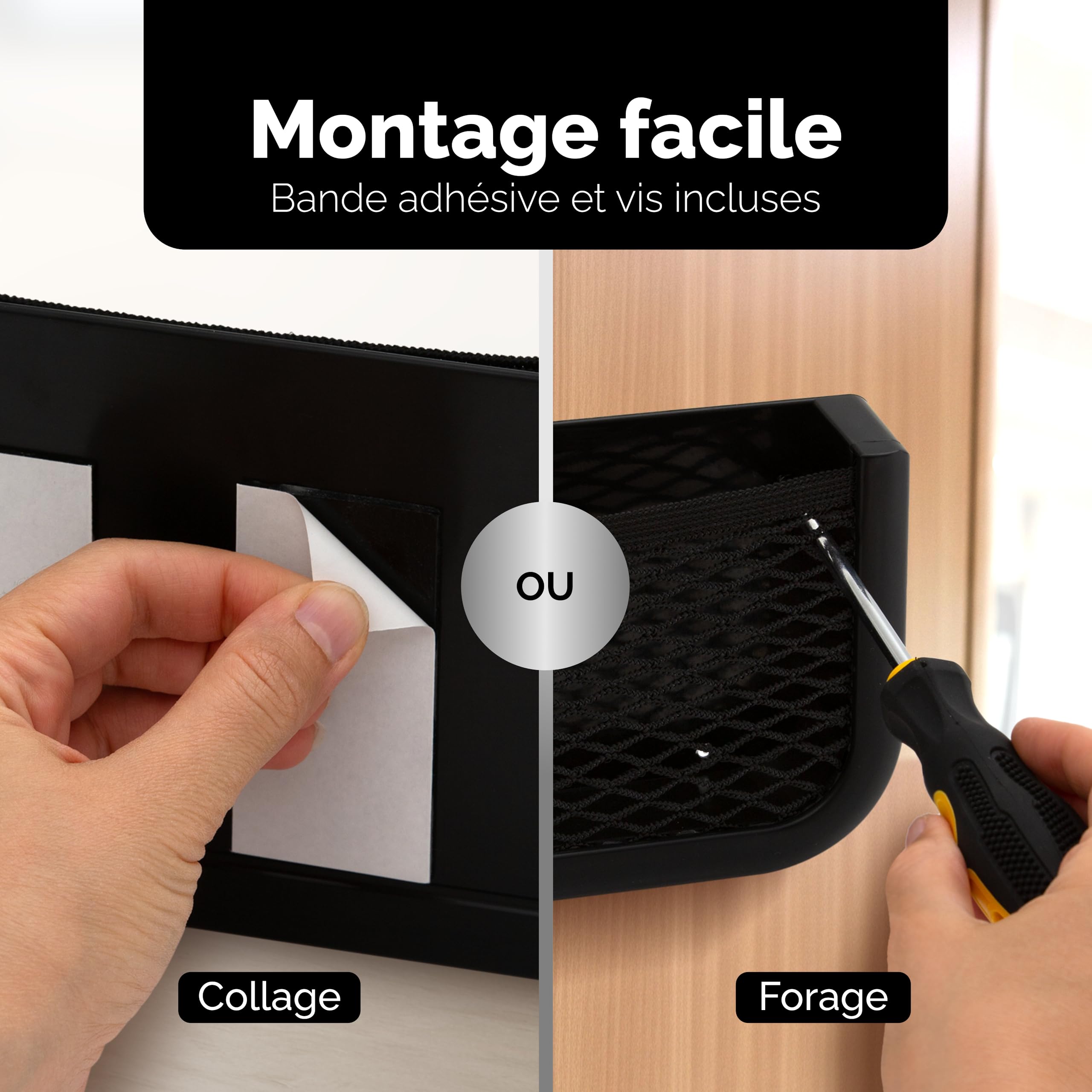Vicera Ensemble de filets de rangement pour camping-car et caravane - 2 pièces - Filet de rangement en plastique robuste et filet élastique - Matériel de montage inclus