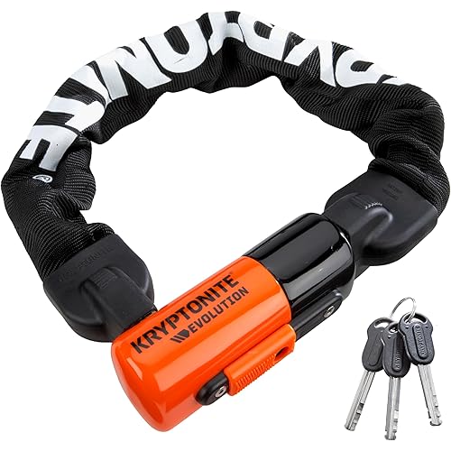 Kryptonite Evolution 1055 Mini Bike Chain Lock, 1.8 Feet Long 10mm Steel Chain Heavy Duty Anti-Theft Sold Secure Gold Bicycle Chain Lock with Keys for E-Bike, Motorcycle, Scooter, Bicycle, Fence