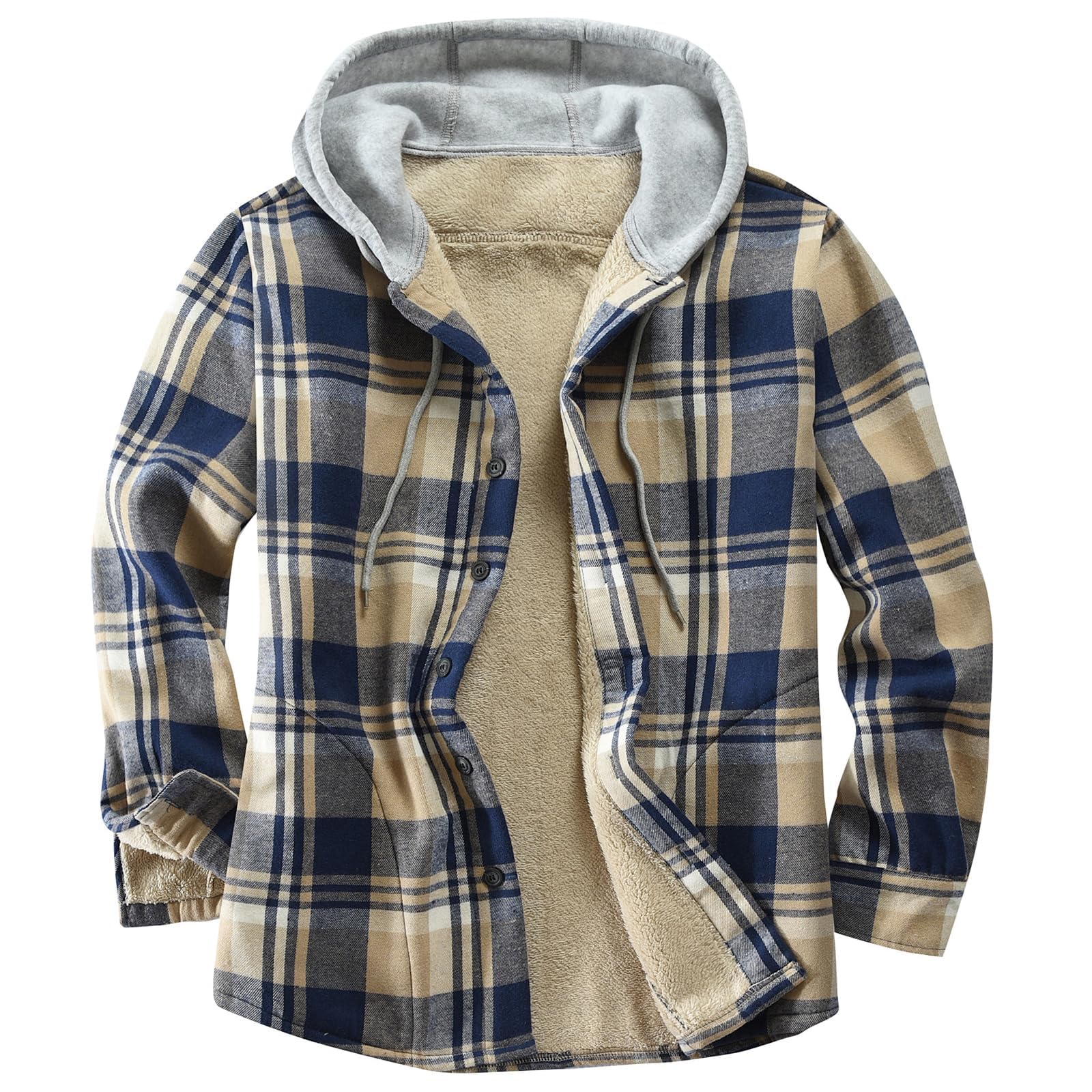 Men's Cotton Plaid Shirt Jacket Fleece Flannel Sherpa Button Down