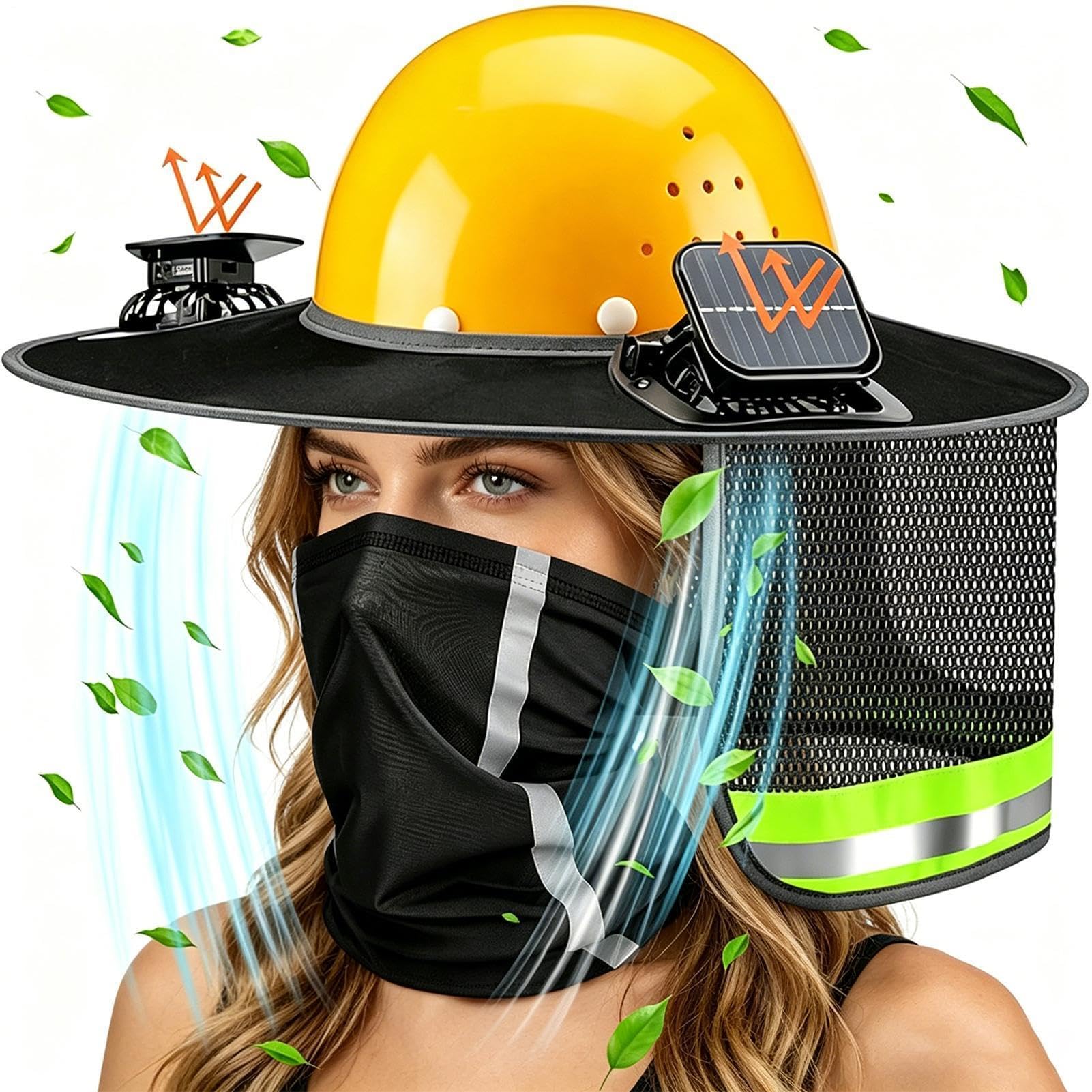 Casque de protection solaire | Housse de protection solaire légère avec ventilateur solaire | Protection UV pour le visage et le cou | Pour chantier, extérieur, travail en plein air, jardinage