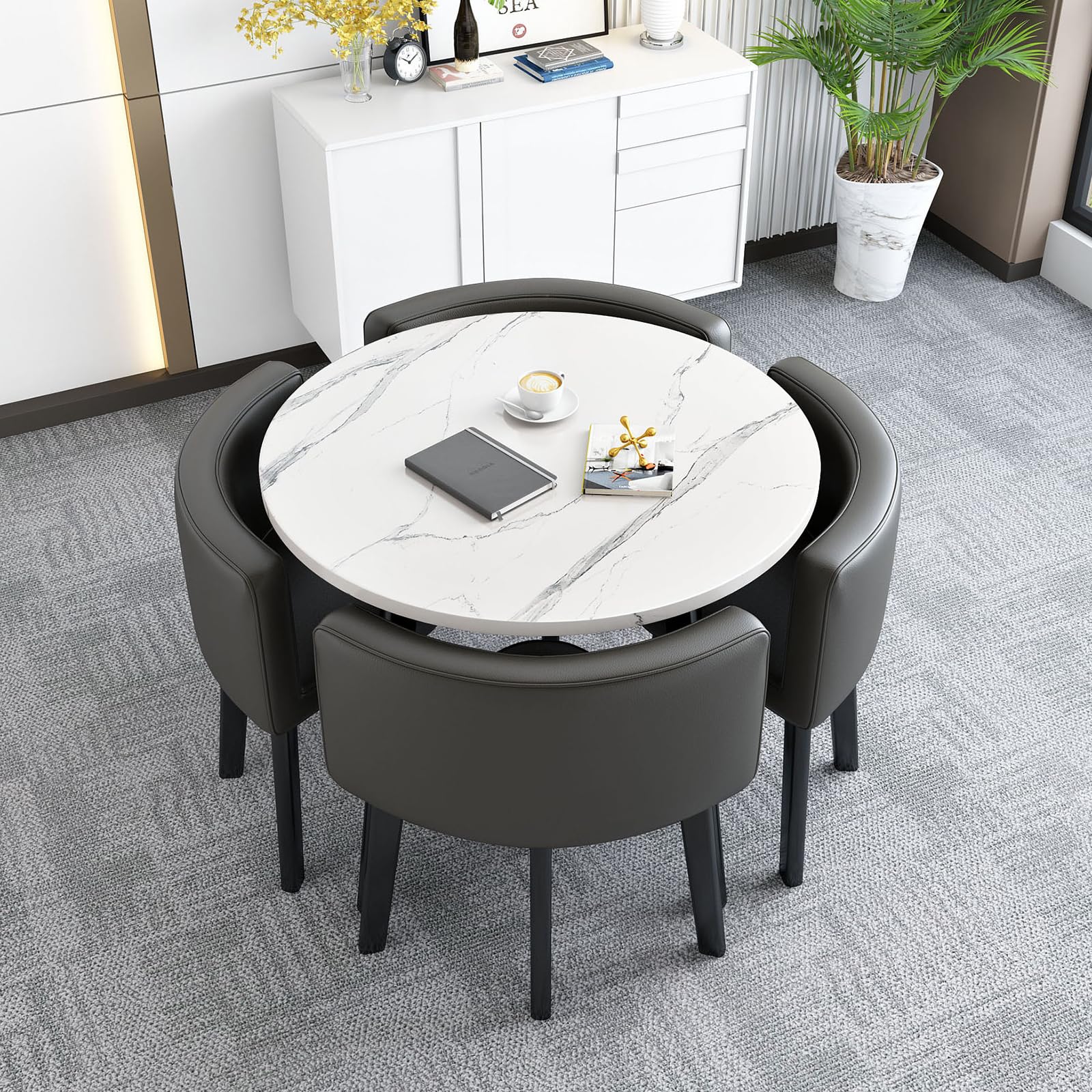 AYCDL Round Modern Dining Table Set for 4 35.4" x 29.5",#9-70 * 75cm/27.5 * 29.5in