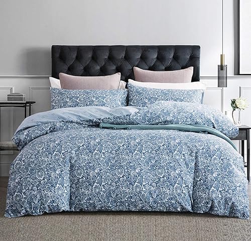 Miniatura 2 de SLEEPBELLA - Juego de funda de edredón de algodón de 600hilos, tamaño individual, estampado de cachemira y azul