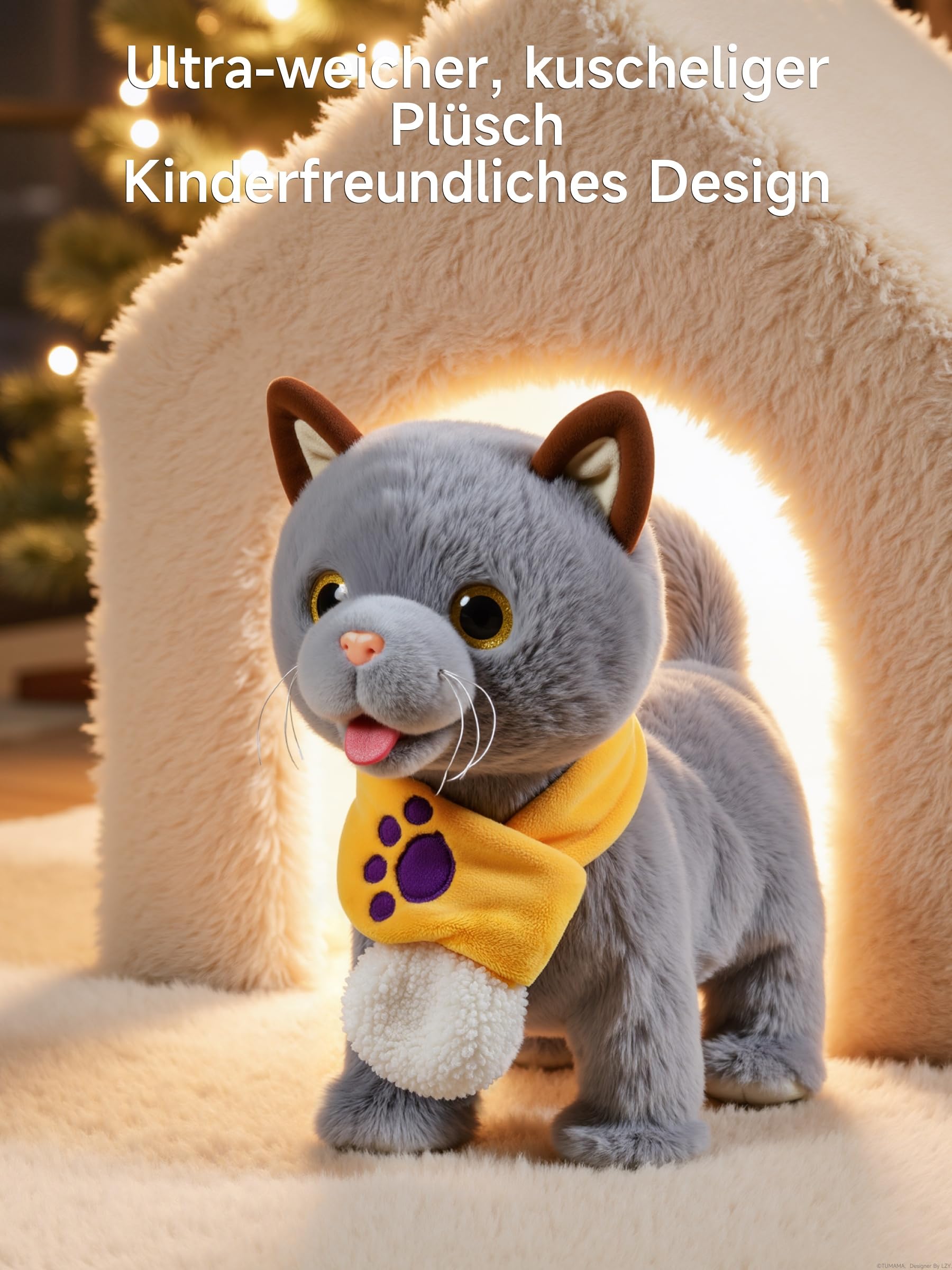 TUMAMA KIDS Interaktives Katze Spielzeug für Kinder Mit 6 Musik, Kuscheltier Kittens Mit Fernbedienung Leine Der Läuft Und Bellt, Plüschtier Elektronisches Kätzchen ab 2 - Gehen, Miaut, Schwanz Wedeln