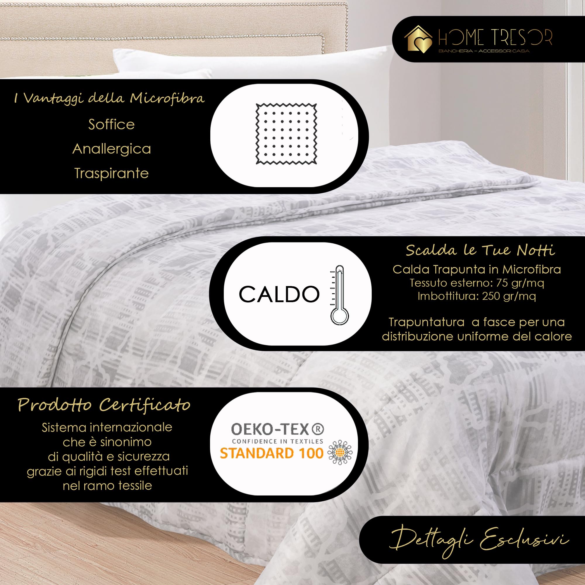 Trapunta Piumino Invernale Piazza E Mezza - In Microfibra Morbida, Fantasia Geometrica Grigia, Calda E Accogliente - Foto 4