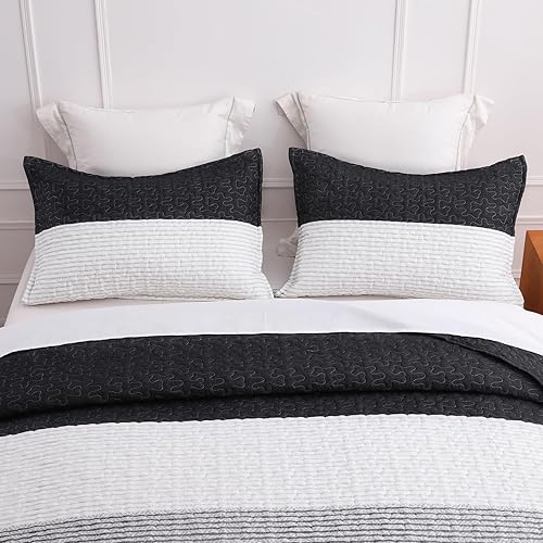 Miniatura 3 de DURLENGEN Juego de edredón azul marino, tamaño California King, 3 piezas, diseño bohemio con patrón geométrico blanco y azul marino impreso en azul