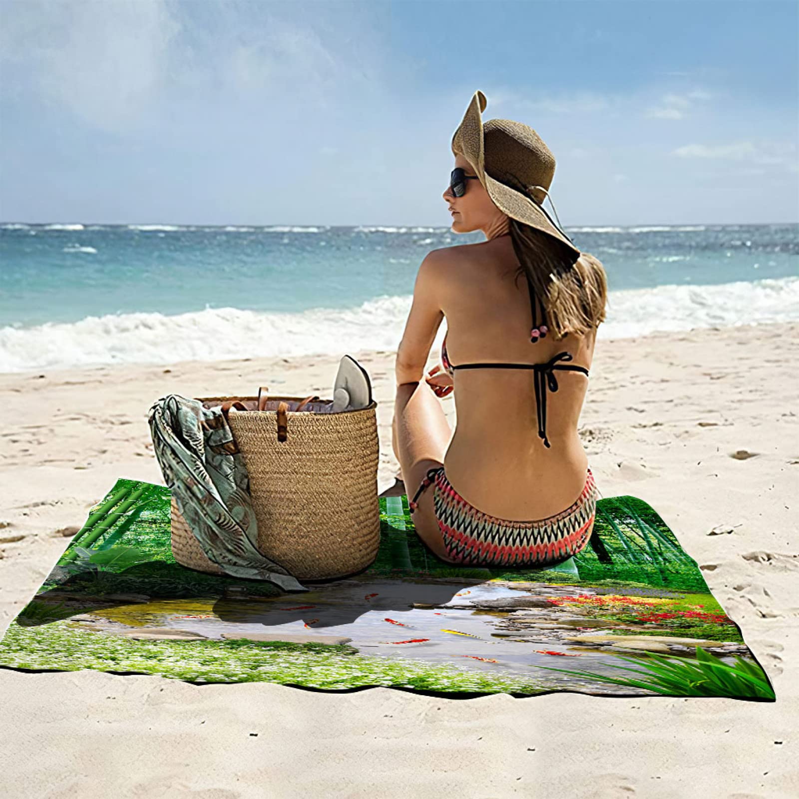 Strandtuch Grün&Bambus Mikrofaser Strandtuch für Erwachsene, Doppelseitiges Sandfreies Schnelltrocknend Leichtes Handtuch für Strand Schwimmen 100 x 200 cm