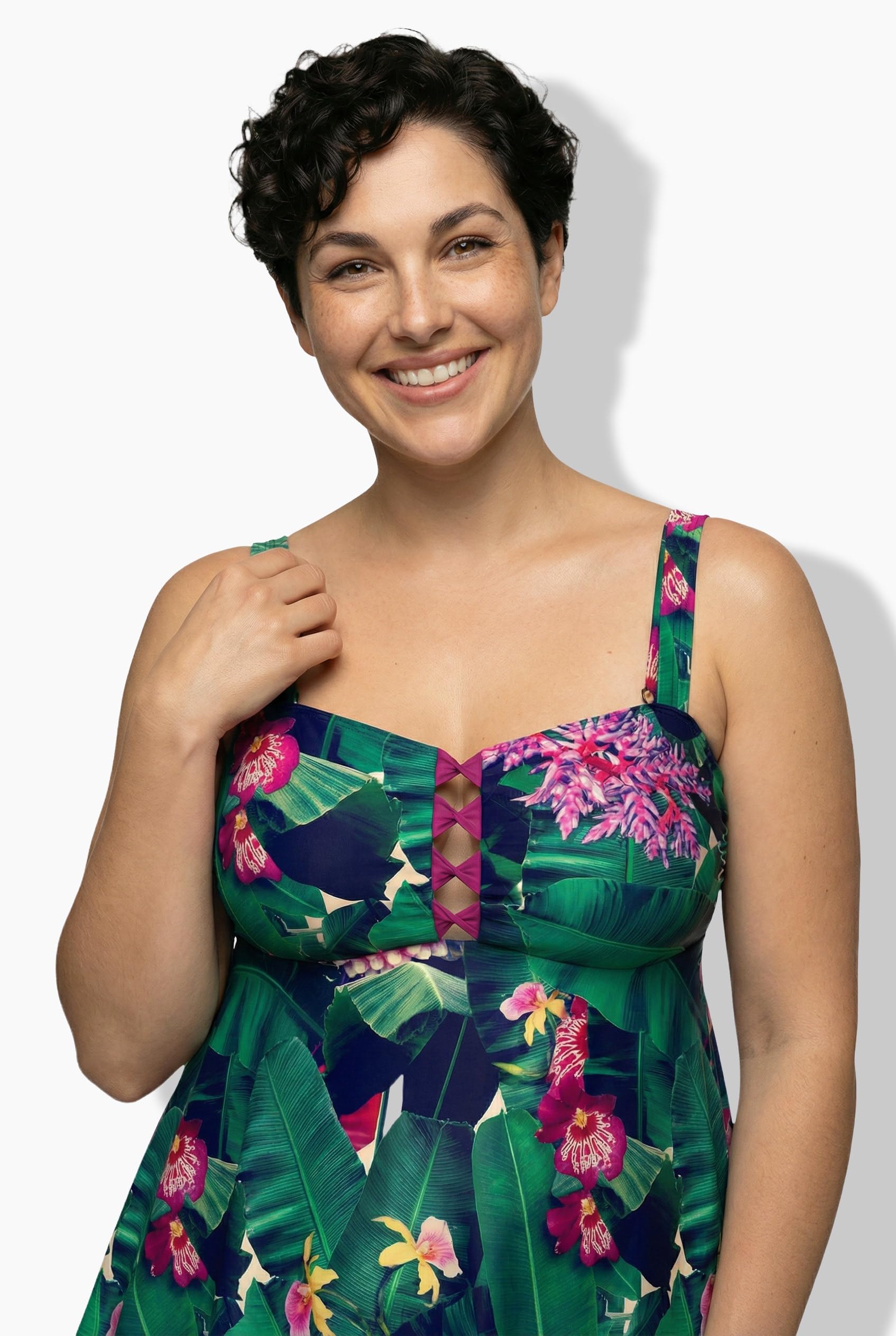 Ulla Popken Femme Grandes Tailles Tankini à Fleurs, Bonnets Souples et Bretelles réglables, matière recyclée 849154