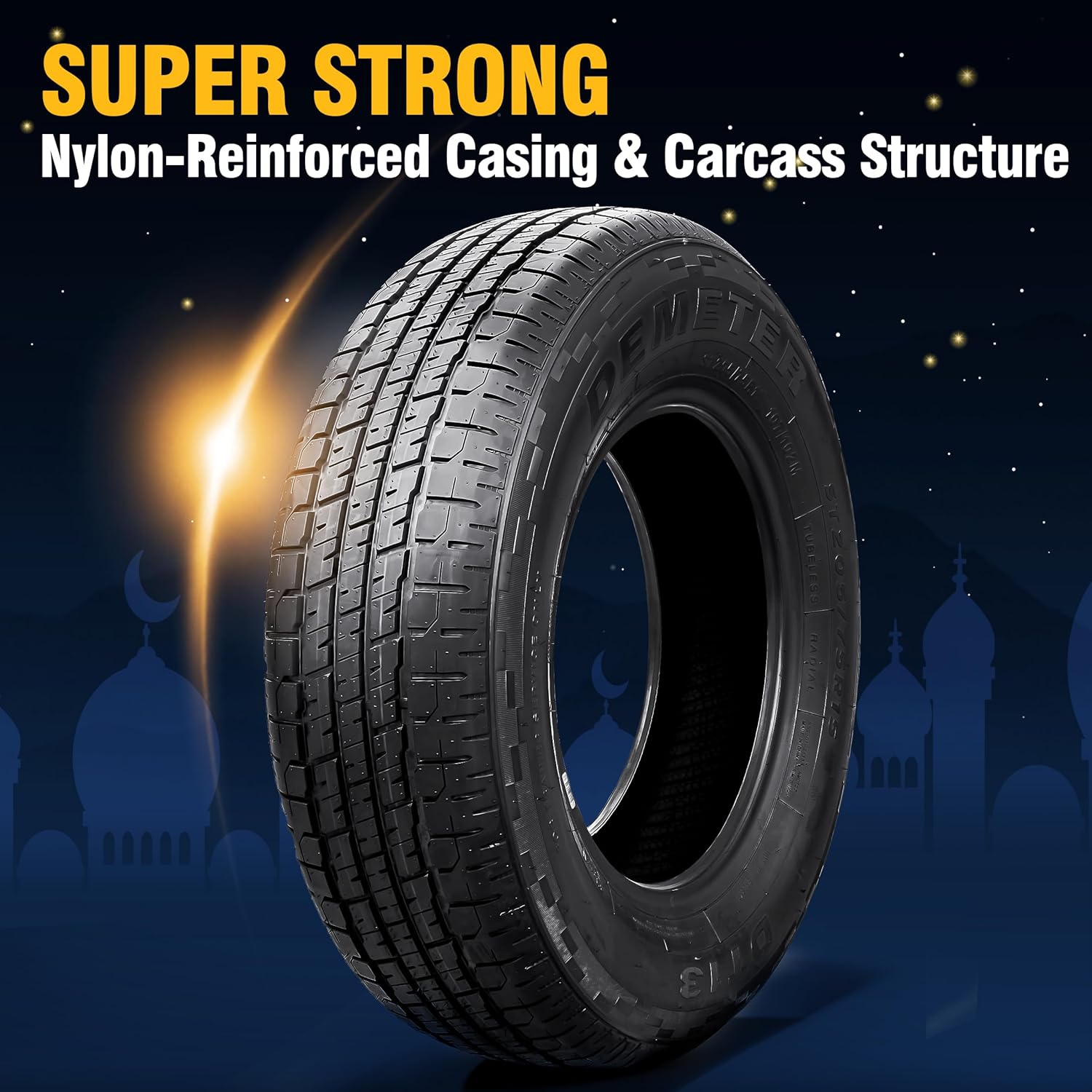 DEMETER Set 2 Radial Trailer Tires 205/75R15,Heavy Duty ST 205/75R15, 8 Ply Load Range D All Season Traction