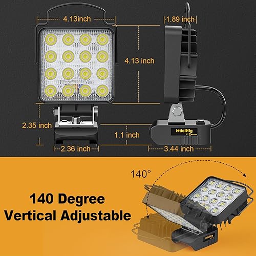 Miniatura 7 de Luz de trabajo LED inalámbrica para batería Dewalt de 18 V, interruptor de alimentación mejorado de 48 W, 4800 lúmenes, luz de inundación debajo del
